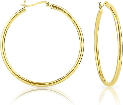 DTPsilver 925 Sterling Silver, 24K Yellow or 18K Rose Gold Plated SMALL/MEDIUM/LARGE Creole/Hoops Earrings - Secure Clasp - Thickness 3 mm - Outer Diameter: 20, 30, 40, 50, 60 mm in Saudi Arabia