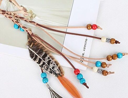 Gangel خمر بوهيميا ريشة هيرباند الغجر عقال مع ريش الطاووس شرابة حبل القنب للمهرجانات التنكرية كرنفال الهبي زي براون عقال الجانب ريشة المرأة إكسسوارات الشعر in Kuwait