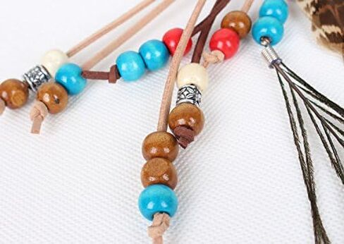 Gangel خمر بوهيميا ريشة هيرباند الغجر عقال مع ريش الطاووس شرابة حبل القنب للمهرجانات التنكرية كرنفال الهبي زي براون عقال الجانب ريشة المرأة إكسسوارات الشعر in Kuwait