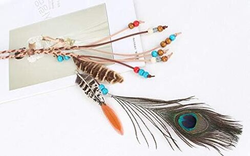 Gangel خمر بوهيميا ريشة هيرباند الغجر عقال مع ريش الطاووس شرابة حبل القنب للمهرجانات التنكرية كرنفال الهبي زي براون عقال الجانب ريشة المرأة إكسسوارات الشعر in Kuwait