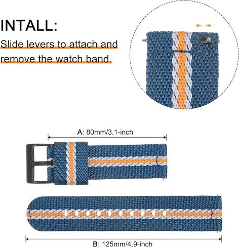 HARFINGTON Multi-sizes Nylon Watch Band Premium Nylon Strap for Men, Soft and Comfortable Replacement Canvas Watchband in Kuwait