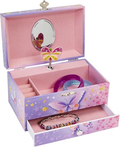 صندوق مجوهرات مجوهرات مجوهرات مجوهرات على شكل فراشة مع درج سحب ، حقيبة تخزين جواهر ، تصميم أرجواني ووردي، لون Waltz of the Flowers in Kuwait