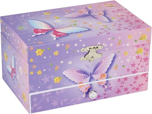 صندوق مجوهرات مجوهرات مجوهرات مجوهرات على شكل فراشة مع درج سحب ، حقيبة تخزين جواهر ، تصميم أرجواني ووردي، لون Waltz of the Flowers in Kuwait