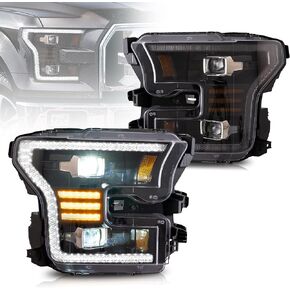 VLAND LED Headlights Compatible For [2015-2017 Ford F150 XL, XLT, Lariat, King Ranch, Platinum, Limited] With Dynamic Amber DRL & Turn Signal Lights, (Factory Halogen ONLY)