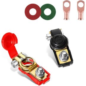 6 PCS Car Power Stake Head, Copper-plated Positive Negative Quick Release Power Terminals, Adjustable Screw Connection Parts with Dust Cover, for Cars, Trucks, Boats, Tractors (Black & Red)