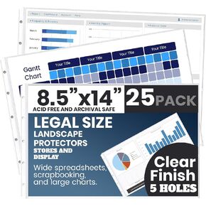 PERFORMORE 25 Pack of 8.5" x 14" Heavyweight Landscape Sheet Protectors, Legal Paper Sleeves, Clear Archival Quality, Horizontal Legal Size Clear Sheet Protectors for Binders Documents