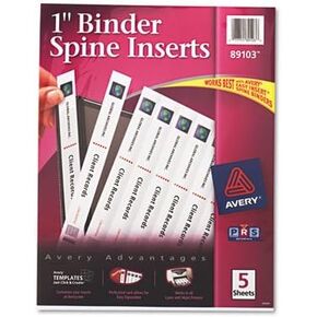 Binder Spine Inserts, 1" Spine Width, 8 Inserts/sheet, 5 Sheets/pack