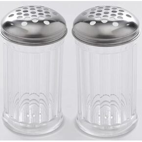 12-ounce Plastic Parmesan Cheese Shaker/Red Pepper Shaker with 1/4" Large Holes Stainless Steel Lid, Clear Plastic sugar/spice dispenser Lids, GEEX DEPOT (2, 12 Oz)