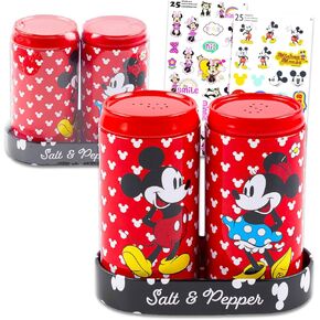 Mickey Mouse Kitchen Accessories - Mickey and Minnie Kitchen Accessories Bundle Includes Red Mickey and Minnie Salt and Pepper Shakers Plus Stickers | Mickey and Minnie Mouse Kitchen Decor
