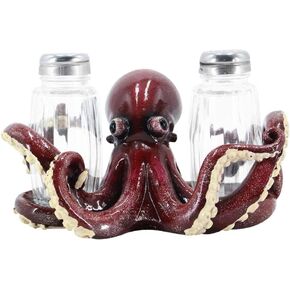 Comfy Hour Western Retro Collection 3" Stone Resin Octopus Salt and Pepper Bottle Holder, Red (Bottle Not Included)