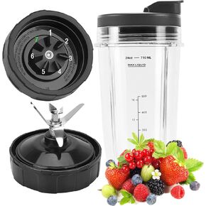 Ninja Blender Replacement Blade and Cup, 24oz Cup with 7 Fins Ninja Blender Blade for Ninja BL450_30 BL480_30 BL490_30 BL640 BN401 BN751 BN801 CL405CO CT680 NN100A NN101 NN102 BL2012