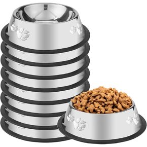 8Pcs Stainless Steel Dog Bowl Pet Feeder with Rubber Base Dog Water Bowl Metal Dog Food Bowl and Non-Slip Food Bowls for Pets (10 oz)