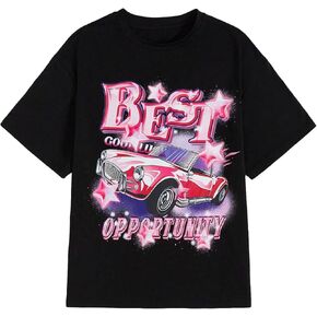 SOLY HUX Women's Car & Letter Graphic Print T-Shirt Casual Summer Short Sleeve Top