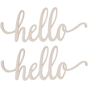 STOBOK 2pcs Wooden Hello Letter Signs Unfinished Wooden Hello Sign Rustic Wall Art Decoration Decorative Signs for Home Restaurant Wedding 30.5x12.7x0.4cm