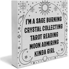 Rustic Witch Wooden Box Sign Desk Decor, I'm a Sage Burning Crystal Collecting Tarot Wood Block Sign Home Tabletop Shelf Desk Decoration, 5 X 5 Inches