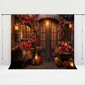 Kate 6.5x6.5ft/2x2m Valentine's Day Wood House Night Backdrop Red Rose Computer Printed Fabric Background Photo Shoot Studio Props