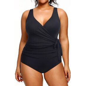 Yonique Plus Size One Piece Swimsuits for Women Tummy Control Bathing Suits Tie Side Swimwear