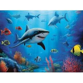 5D Diamond Art Painting The Bottom of The Sea Shark Full Drill by Number Kits, SKRYUIE DIY Rhinestone Pasted Paint with Diamond Set Arts Craft Decorations (12x16inch)