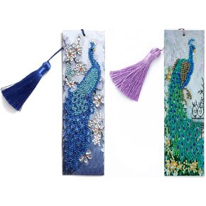 pigpigboss Peacock Diamond Painting Bookmark Kit 2 Sets Special Shaped Bookmark Diamond Painting Green Peacock Diamond Dots Art Blue Peacock Bookmark Diamond Painting for Adult (21 X 6 CM)