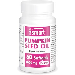 Supersmart - Pumpkin Seed Oil Supplement 1000mg per Day (+ Vitamin E) - Pumpkin Seed Oil for Hair Growth | Non-GMO & Gluten Free - 60 Softgels