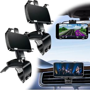 Lifegiverwise Phone Holder,Multifunctional Car Dashboard Mobile Phone Holder,360 Rotatable Retractable Phone Holder,Universal Car Sun Visor and Rear Mirror Clip Mount Cell Phone Holder (2PCS)