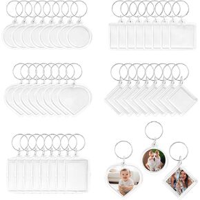 BRT Bearingshui 50pcs Pendant Picture Frame Keyrings, Clear Acrylic Photo Frame Keyring, Make Your Own Personalized Keyring Kit, Central Pendant for Kids To Assemble And Attach To Key Rings