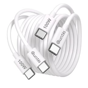 Quntis 100W USB C to USB C Charger Cable [2-Pack 6FT], Type C QC 4.0 Fast Charging Cable USBC to USBC Car Play Cord Compatible with iPhone15/Samsung/Tablt/iPad Air Mini Pro/MacBook/Pixel/Kindle, White