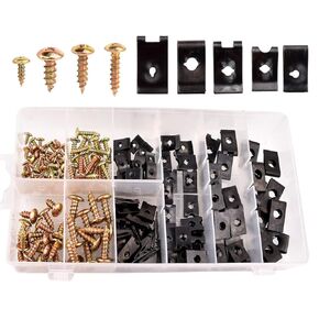 170pcs U-Clip & Screw Assortment Automotive U-Nut and Screw Combination Set for Dashboard Door Panel Interior Trim