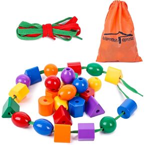 LovesTown Lacing Beads Set, Educational Toy with 30 Wooden Beads Montessori Toys Autism Toys for Toddlers and Kids
