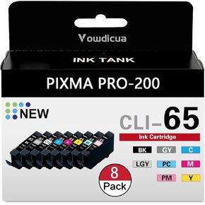 CLI-65 Ink Cartridges CLI65 CLI-65 Eight Color PK (1BK, 1C, 1M, 1Y, 1PM, 1PC, 1GY, 1LGY) Compatible Replacement for Canon CLI-65 Ink Cartridge to use with PIXMA PRO-200 Printer