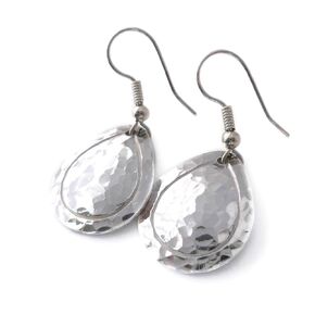 Handcrafted Hammered Teardrop Earrings in Silver-tone Aluminum and Stainless Steel (3/4" drop)