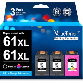 مجموعة خرطوشة حبر Valuetoner 61XL بديلة لحبر HP 61 61XL عالي الإنتاجية لطابعة Envy 4500 5530 5534 4502 Deskjet 1000 1010 2540 3000 3510 Officejet 4630 4635 (2 أسود، 1 لون، 3 عبوات)