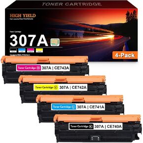 307A Toner Cartridge Set CE740A CE741A CE742A CE743A Toner Replacement for HP 307A Toner Works with Color Professional CP5225 CP5225n CP5225dn CP5220 Printer (4-Pack Black, Cyan, Magenta, Yellow)