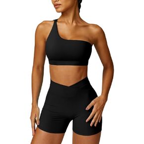 ABOCIW Workout Sets for Women Crossover High Waist Biker Shorts One Shoulder Sports Bra 2 Piece Gym Yoga Outfits