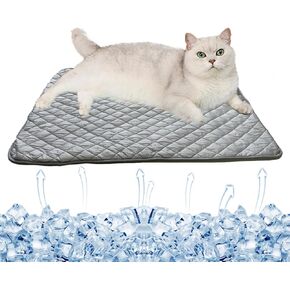 BAMY Cat Cooling Mat Summer Dog Silk Pad Self Cooling Cushion Washable Kitten Ice Blanket with Duck Strawberry Pattern (Pink Strawberry, S (19.7"x15.7"))