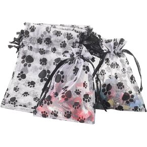 50pcs Paw Print Organza Bag 4X6 Inches Jewelry Drawstring Bag, DogToy Storage Bag, Personalized Transparent Gauze Bag