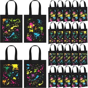 24 Pieces Neon Party Favor Bags Glow Party Gift Bags Glow in the Dark Candy Bags Non Woven Graffiti Party Goodie Bags with Handle for Boy Girl Neon Theme Birthday Party Supplies Decoration