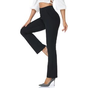Summer Womens Dress Pants Elastic High Waisted Stretch Bootcut Business Casual Pants Pull on Office Work Slacks