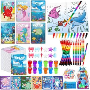 122 Pcs Under the Sea Party Favors Ocean Sea Party Supplies Under The Sea Coloring Books Stacking Crayons Make Your Own Sea Animals Stickers for Under Sea Party Decorations Goodie Bag Stuffers