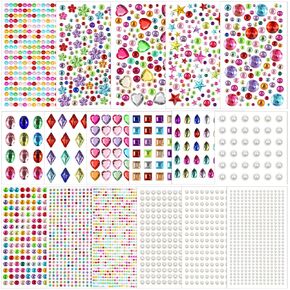 Lezmarket 3600PCS Gem Stickers, Rhinestone Stickers for Crafts, Sticky Pearls Jewels Stick on Gems Self Adhesive Sparkle Embellishments for Decoration