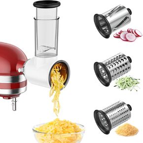 Slicer Shredder Attachment for KitchenAid Stand Mixer, Cheese Grater Grinding Powder Attachment for kitchenaid, Efficient Salad Maker, Food shredder with 3 Blades