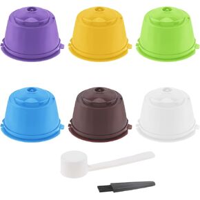 Reusable Coffee Capsule for Nescafe Dolce Gusto Brewers, 6 Pack Refillable Colorful Coffee Capsule Filter with Cleaning Brush and Measuring Spoon