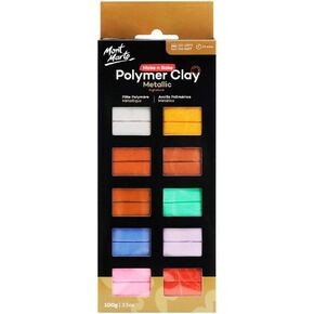 Mont Marte Polymer Clay Set Metallic – 10 pieces – 100g – Soft, even Texture – Easy to Shape – Clay for Pottery, Modelling and Handicraft