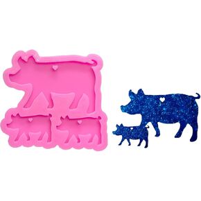 Shiny Glossy Pig Family Mold Mother and Baby Shape Silicone Molds for DIY Craft Keychain Polymer Clay Mold Epoxy Pendant Resin Crafting Making Cake Decoration Fondant Mould