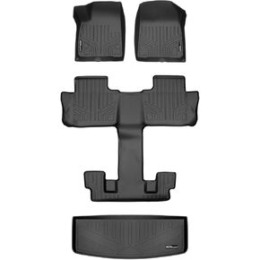 SMARTLINER Floor Mats 3 Rows and Cargo Liner Behind 3rd Row Set Black for 2017-2021 GMC Acadia with 2nd Row Bucket Seats