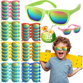 Duckura 35 Pcs Kids Sunglasses Bulk Party Favors for Kids 3-8, Neon Sunglasses with UV400 Protection, Boys and Girls Graduation Halloween Party Supplies Sunglasses, Goody Bag Beach Pool Birthday Gifts