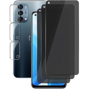(3+3) For OnePlus Nord N200 5G (3 Pack) Anti Spy Private Tempered Glass Film Privacy Screen Protector and (3 Pack) Camera Lens Protector, 9H Hardness, Anti Scratch