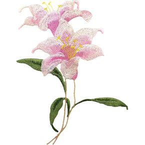 1PC 9.43x 7.28 Inch 3D Embroidery Lily Flower Iron on Sew on Patches Embroidery Applique Patches for Jeans, Neckline Collar Bust Dress, Clothing, Bags (Pink)