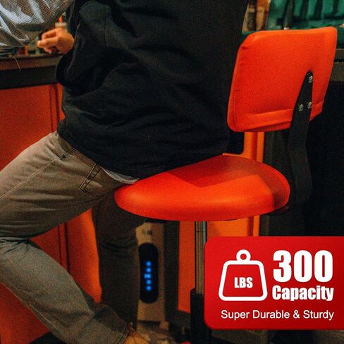 Shop Stool with Backrest, Mechanic Garage Stool for Workshop, Adjustable Bar Stool Chair, Padded Workbench Stool for Men Women, 300 LBS Capacity, 360° Swivel PVC Seat, Heavy Duty, Black in Kuwait