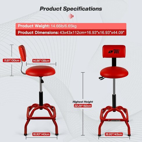 Shop Stool with Backrest, Mechanic Garage Stool for Workshop, Adjustable Bar Stool Chair, Padded Workbench Stool for Men Women, 300 LBS Capacity, 360° Swivel PVC Seat, Heavy Duty, Black in Kuwait